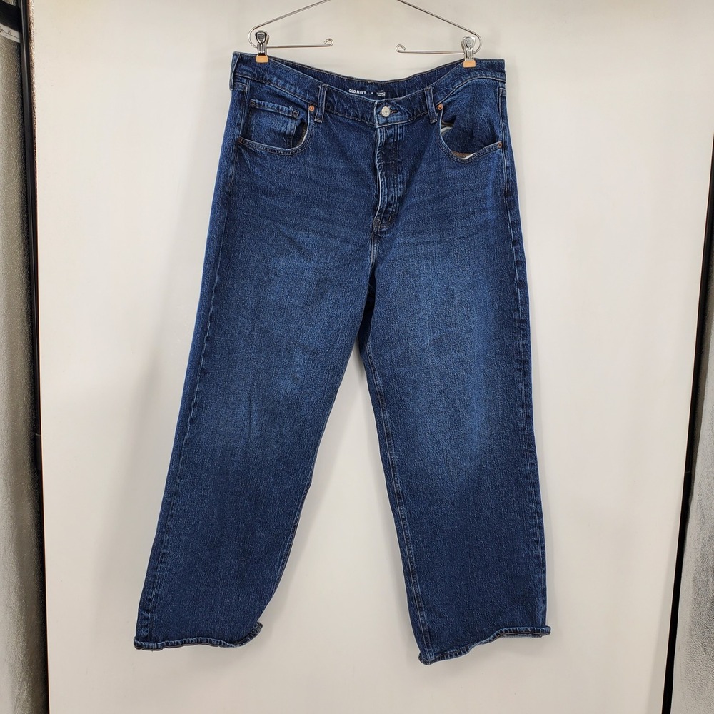 Old Navy The Slouch Wide Leg Jeans Marin Dark Wash Button Fly 14 Baggy Relaxed